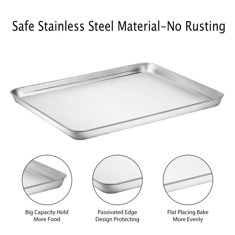 Yododo Baking Sheet, Yododo Stainless Steel Cookie Sheet Toaster Oven Tray Pan Rectangle Size 16 x 12 x 1 inch, Non Toxic & Healthy, Superior Mirror Finish & Easy Clean, Dishwasher Safe - Image 4